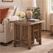 21 Inch Boho Side End Table- Floral Carved Details- Foldable Panel Legs