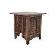 21 Inch Boho Side End Table- Floral Carved Details- Foldable Panel Legs