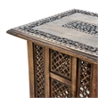 21 Inch Boho Side End Table- Floral Carved Details- Foldable Panel Legs