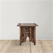 21 Inch Boho Side End Table- Floral Carved Details- Foldable Panel Legs