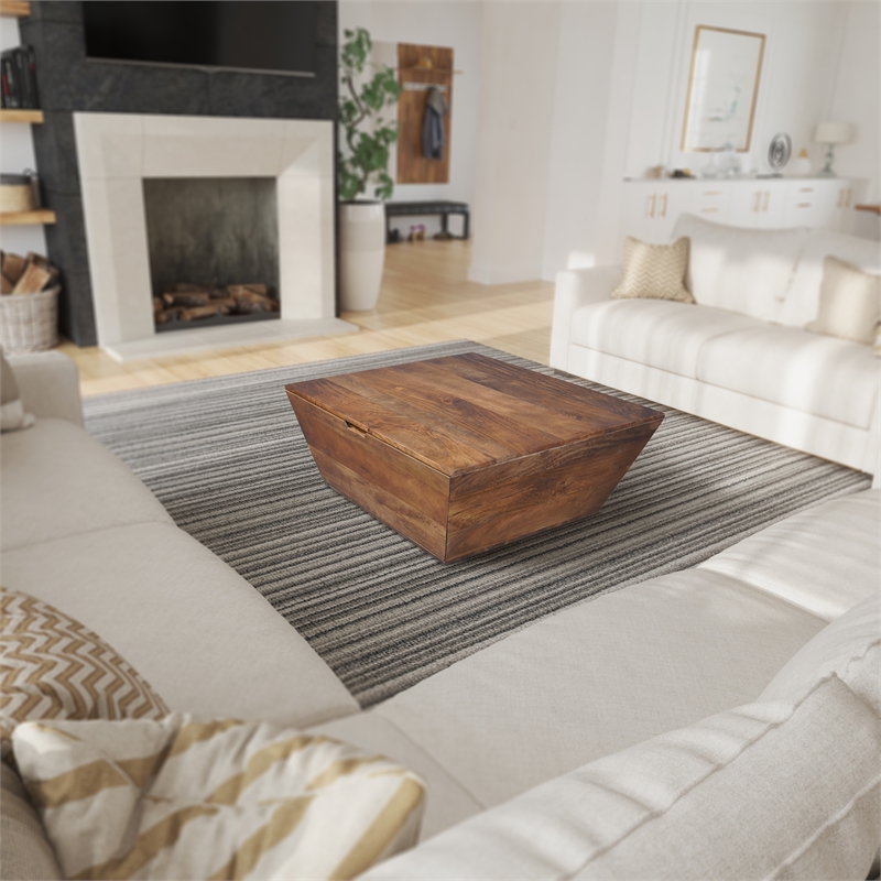 36 Inch Handcrafted Modern Farmhouse Coffee Table- Geometric Square- 1 Drawer