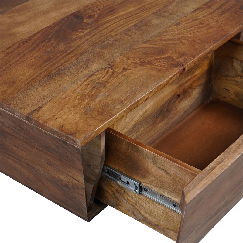 36 Inch Handcrafted Modern Farmhouse Coffee Table- Geometric Square- 1 Drawer
