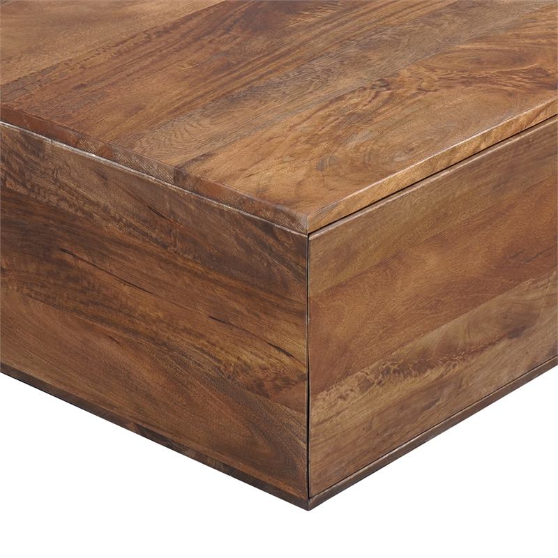 36 Inch Handcrafted Modern Farmhouse Coffee Table- Geometric Square- 1 Drawer