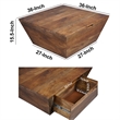 36 Inch Handcrafted Modern Farmhouse Coffee Table- Geometric Square- 1 Drawer