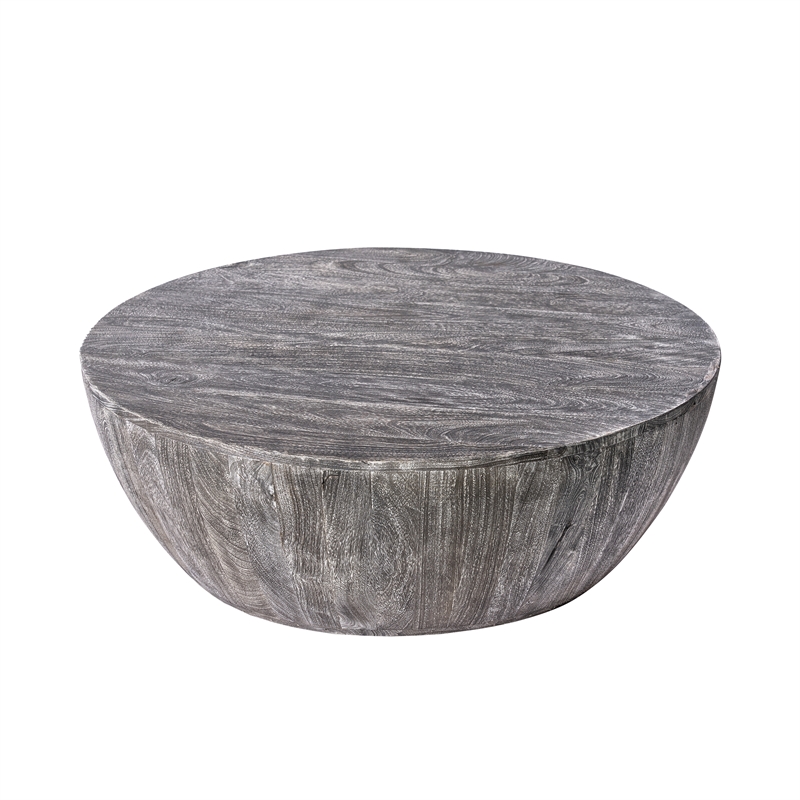 Arthur 36 Inch Farmhouse Style Handcrafted Mango Wood Coffee Table- Round Shape