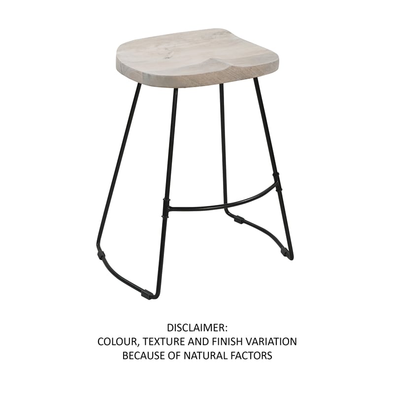 Tiva 24 Inch Handcrafted Backless Counter Height Stool- Mango Wood Saddle Seat