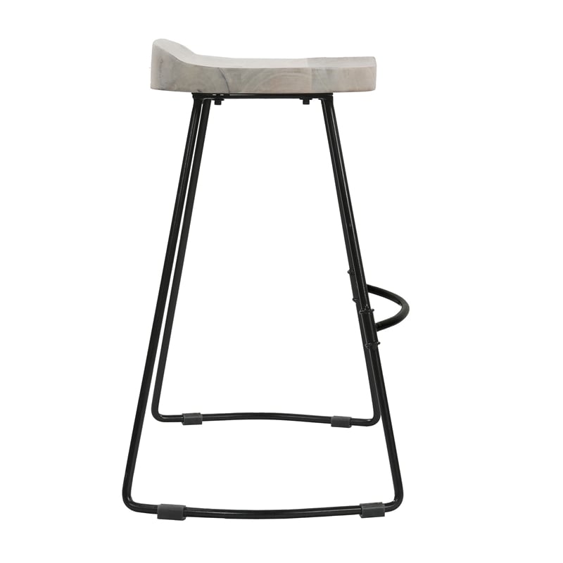 Tiva 24 Inch Handcrafted Backless Counter Height Stool- Mango Wood Saddle Seat
