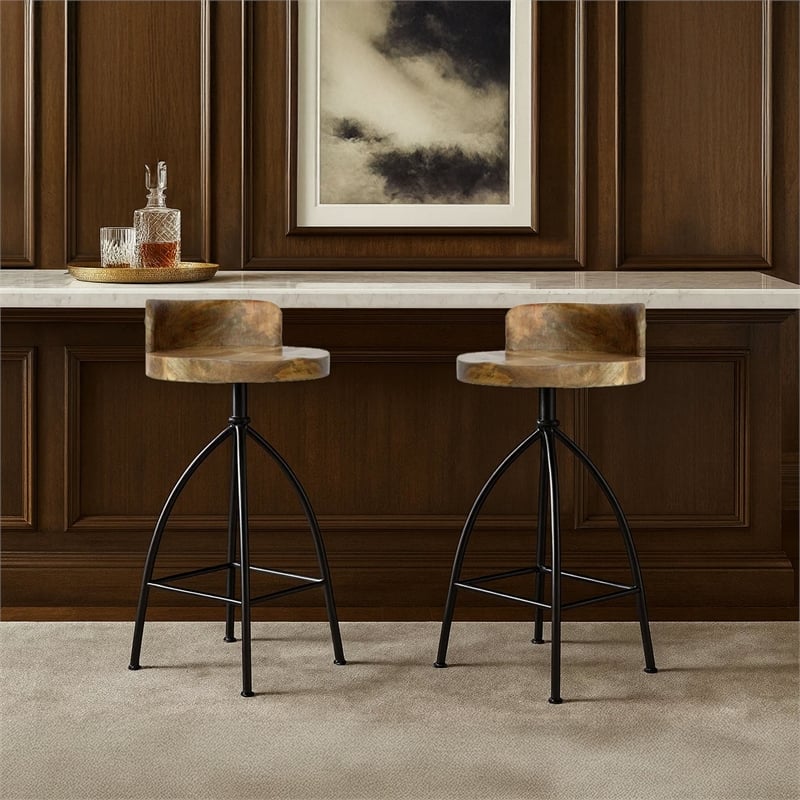 Pia 25-31 Inch Industrial Style Counter Height Stool with Adjustable Swivel Seat