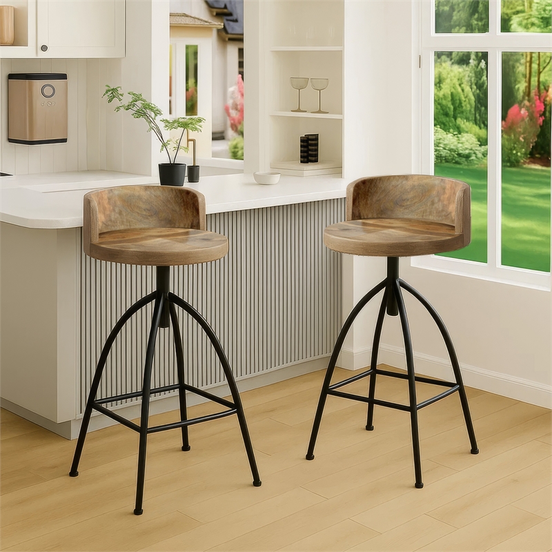 Pia 32-35 Extra Tall Adjustable Barstool- Natural Brown Mango Wood Seat