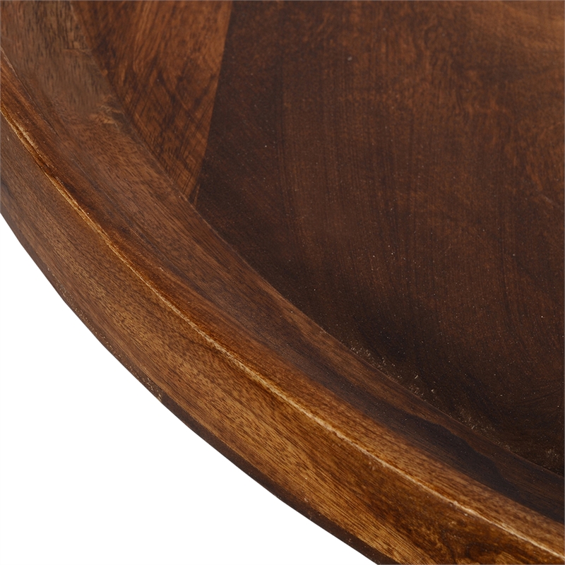 Gia Handcrafted Round Mango Wood  Coffee Table with Tray Top-  Dark Walnut Brown