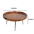 Gia Handcrafted Round Mango Wood  Coffee Table with Tray Top-  Dark Walnut Brown