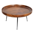 Gia Handcrafted Round Mango Wood  Coffee Table with Tray Top-  Dark Walnut Brown
