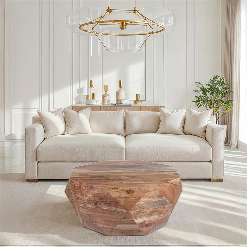 Bon 33 Inch Diamond Shape Acacia Wood Coffee Table With Smooth Top-Natural Brown