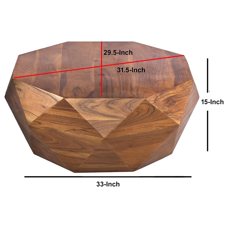 Bon 33 Inch Diamond Shape Acacia Wood Coffee Table With Smooth Top- Dark Brown