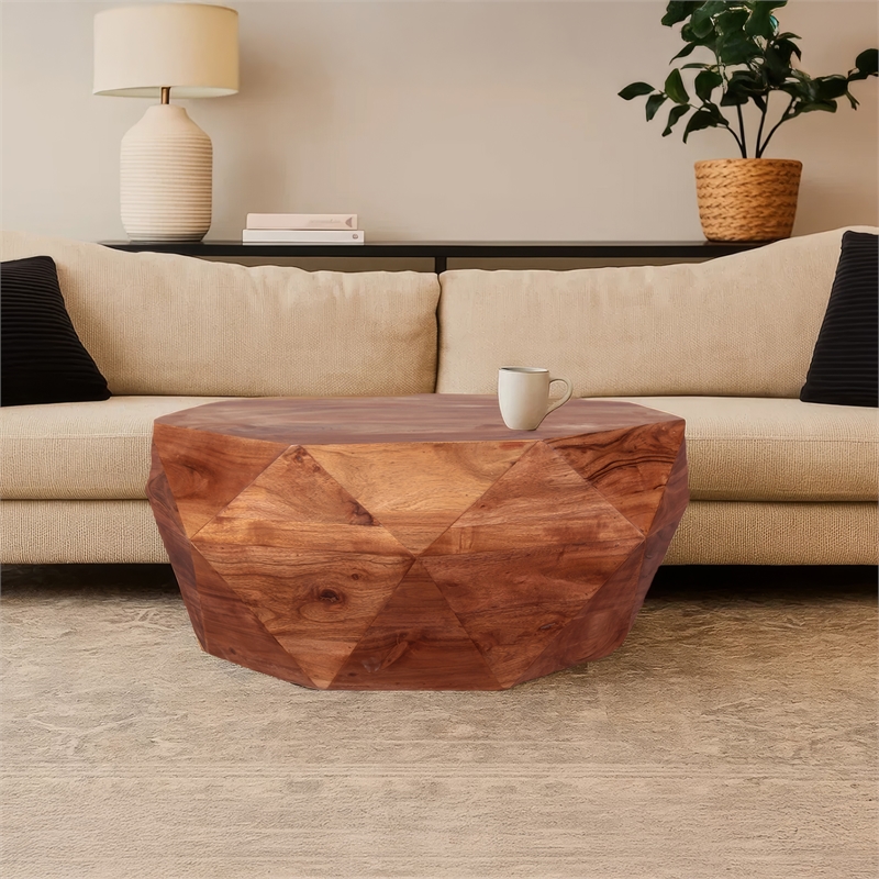 Bon 33 Inch Diamond Shape Acacia Wood Coffee Table With Smooth Top- Dark Brown
