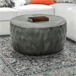 Val 34 Inch Handcrafted Mango Wood Coffee Table- Hammered Round Drum Shape