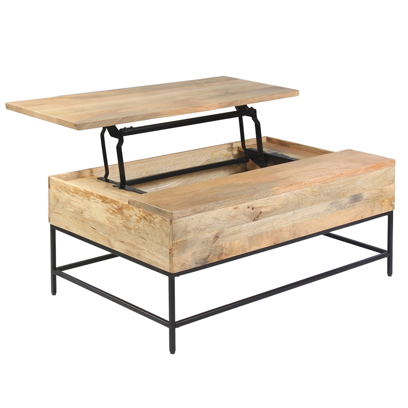 Audrey 45 Inch Handcrafted Mango Wood Coffee Table- Lift Top- Grain Details