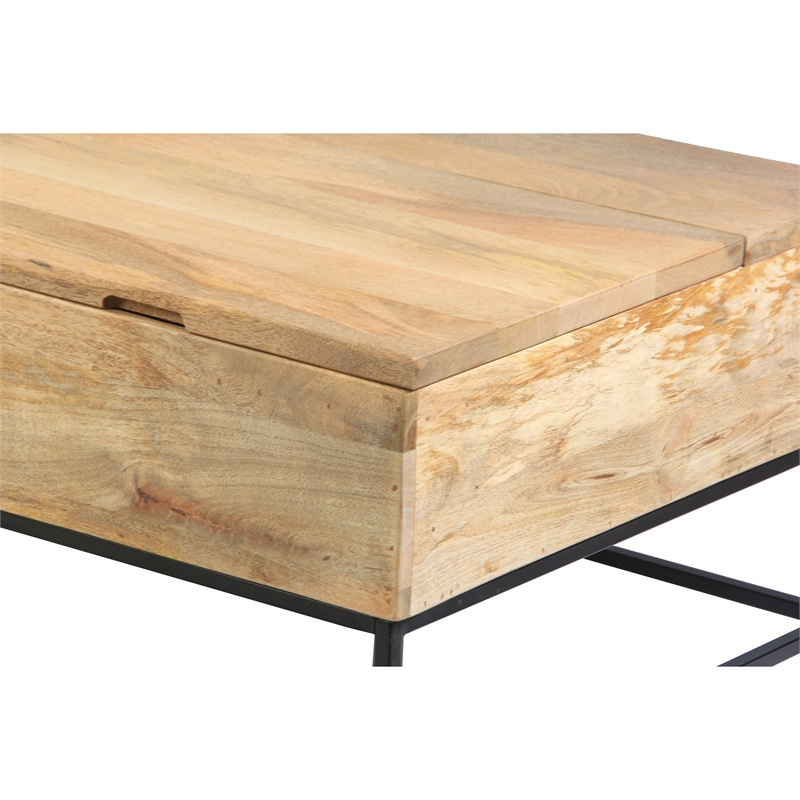 Audrey 45 Inch Handcrafted Mango Wood Coffee Table- Lift Top- Grain Details