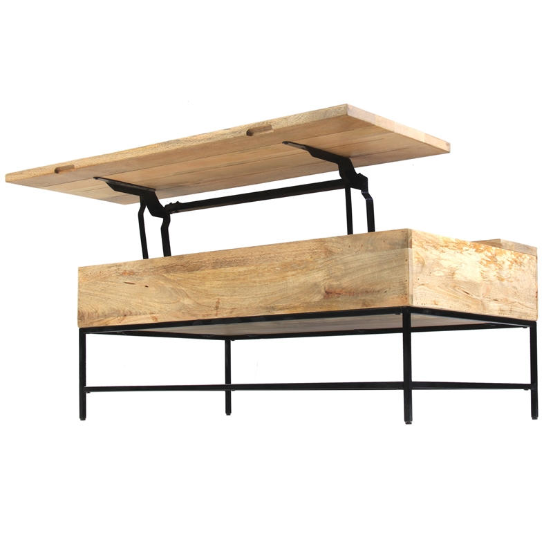Audrey 45 Inch Handcrafted Mango Wood Coffee Table- Lift Top- Grain Details