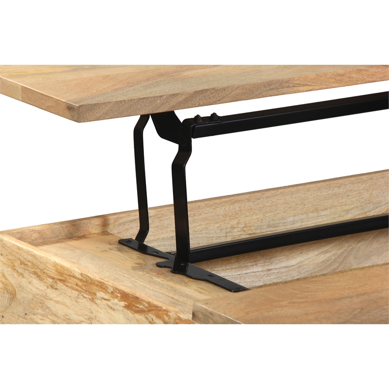 Audrey 45 Inch Handcrafted Mango Wood Coffee Table- Lift Top- Grain Details