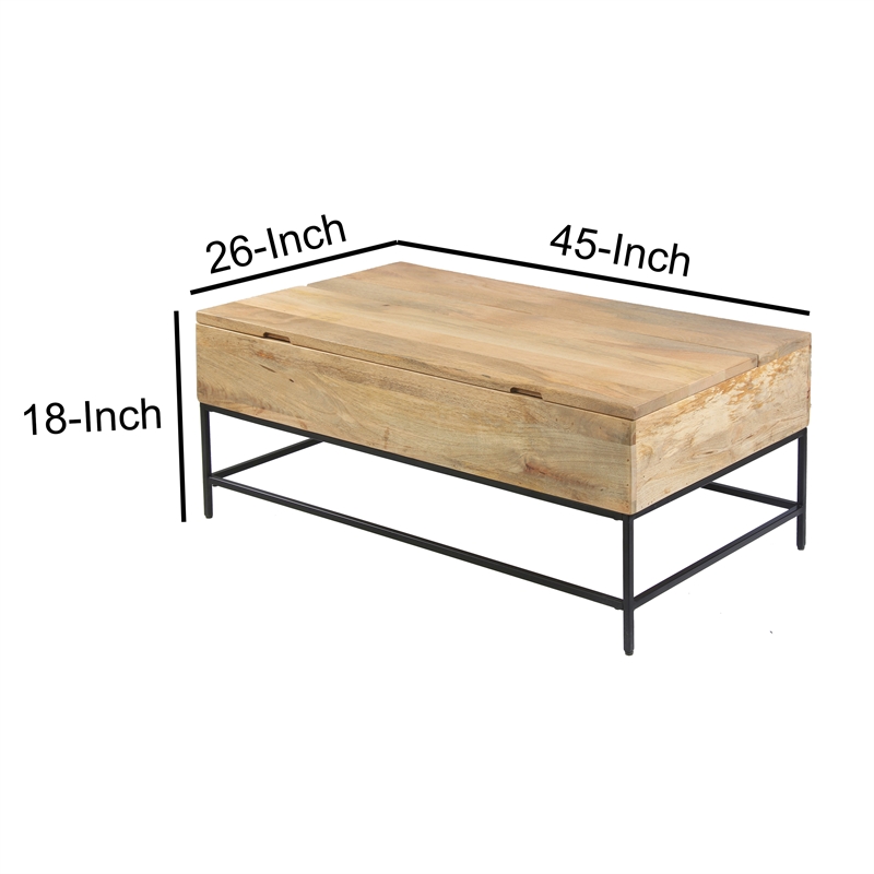 Audrey 45 Inch Handcrafted Mango Wood Coffee Table- Lift Top- Grain Details
