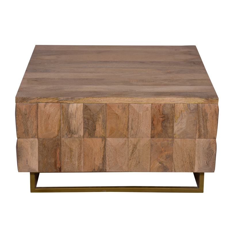 33 Inch Lift Top Storage Trunk Coffee Table- Square- Mango Wood- Natural Brown