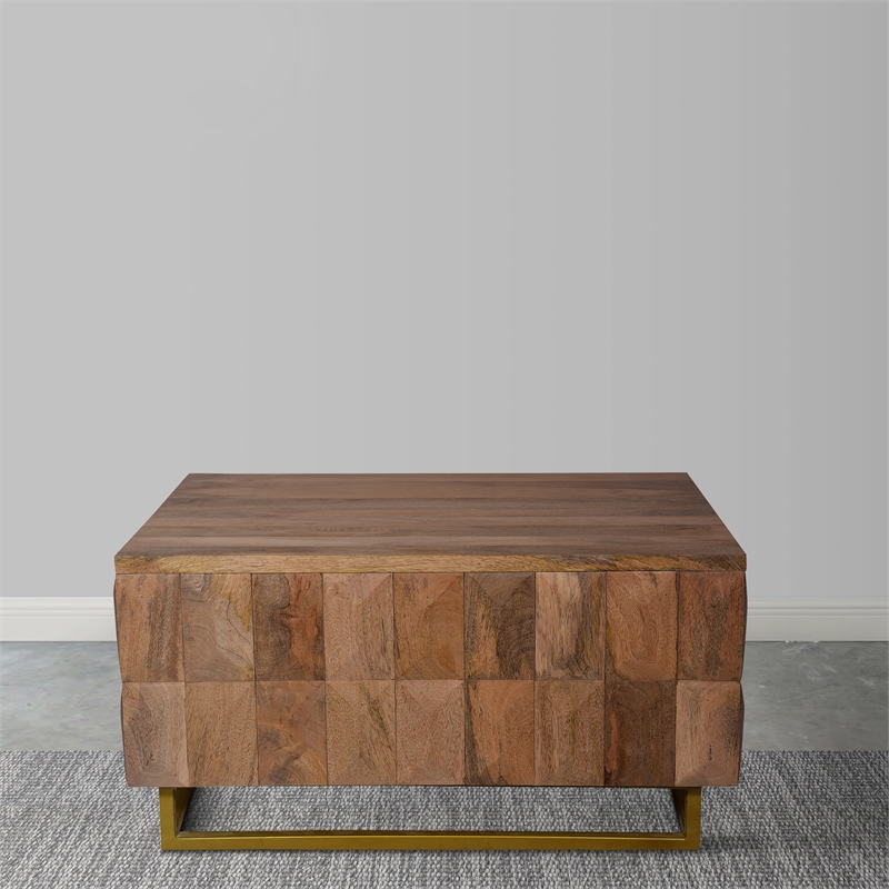 33 Inch Lift Top Storage Trunk Coffee Table- Square- Mango Wood- Natural Brown