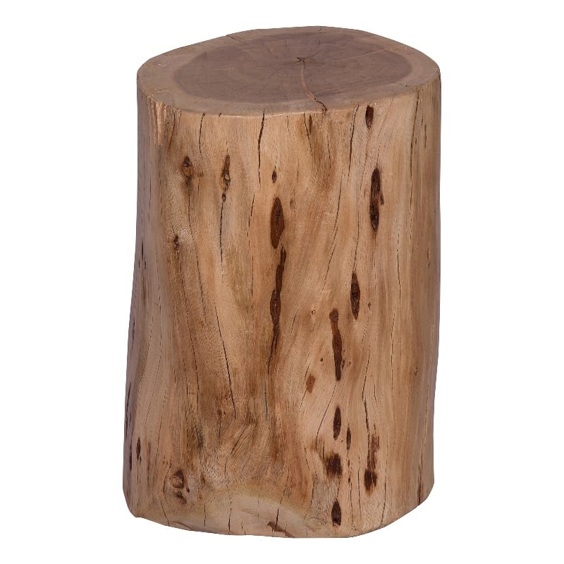 17 Inch Accent Stump Stool End Table-Live Edge Acacia Wood Log with Grain Detail