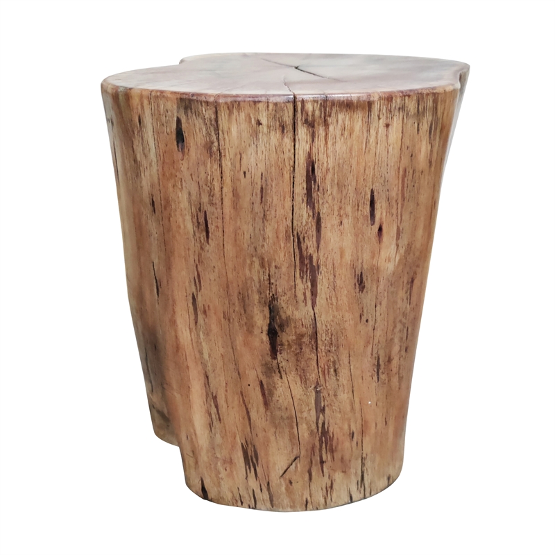 17 Inch Accent Stump Stool End Table-Live Edge Acacia Wood Log with Grain Detail