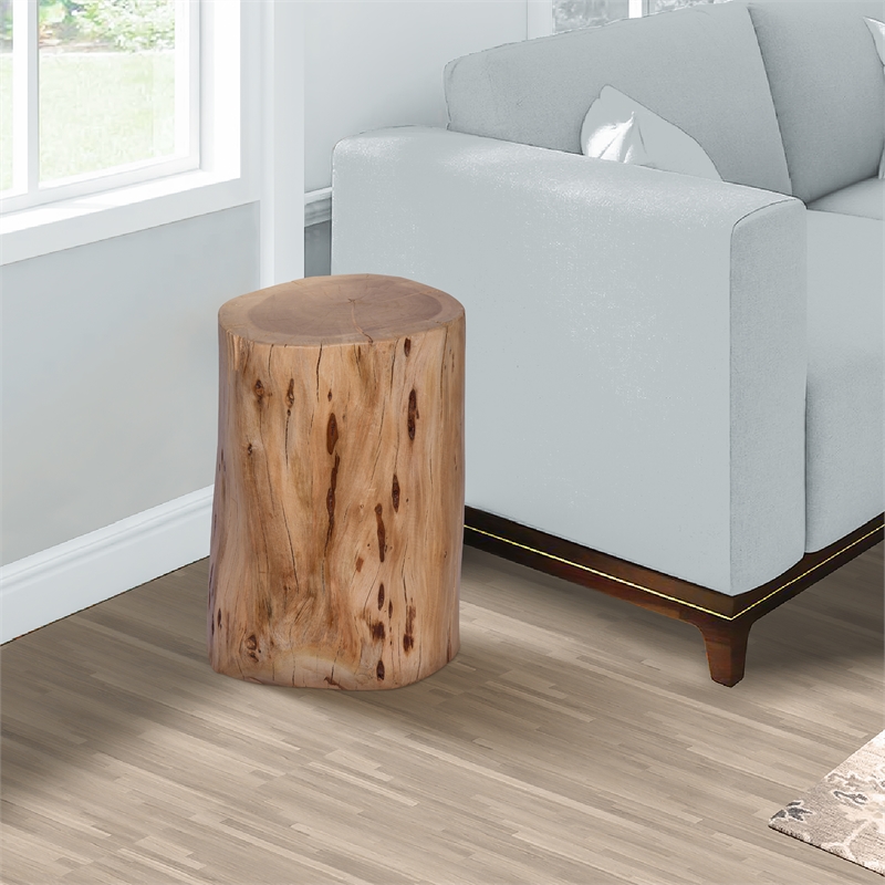 17 Inch Accent Stump Stool End Table-Live Edge Acacia Wood Log with Grain Detail