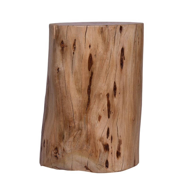17 Inch Accent Stump Stool End Table-Live Edge Acacia Wood Log with Grain Detail
