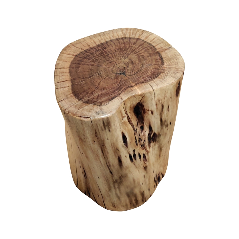 17 Inch Accent Stump Stool End Table-Live Edge Acacia Wood Log with Grain Detail