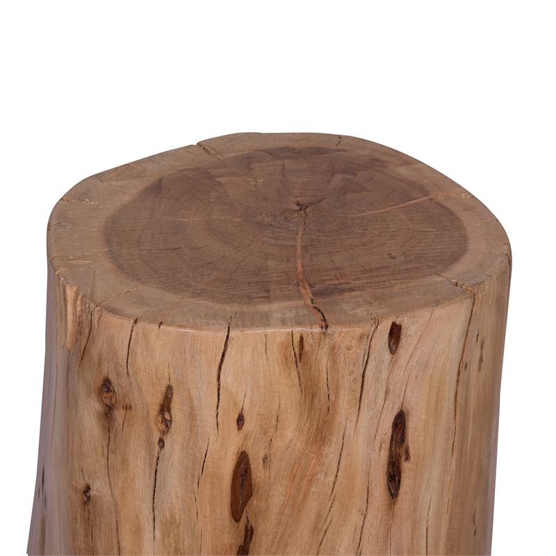 17 Inch Accent Stump Stool End Table-Live Edge Acacia Wood Log with Grain Detail