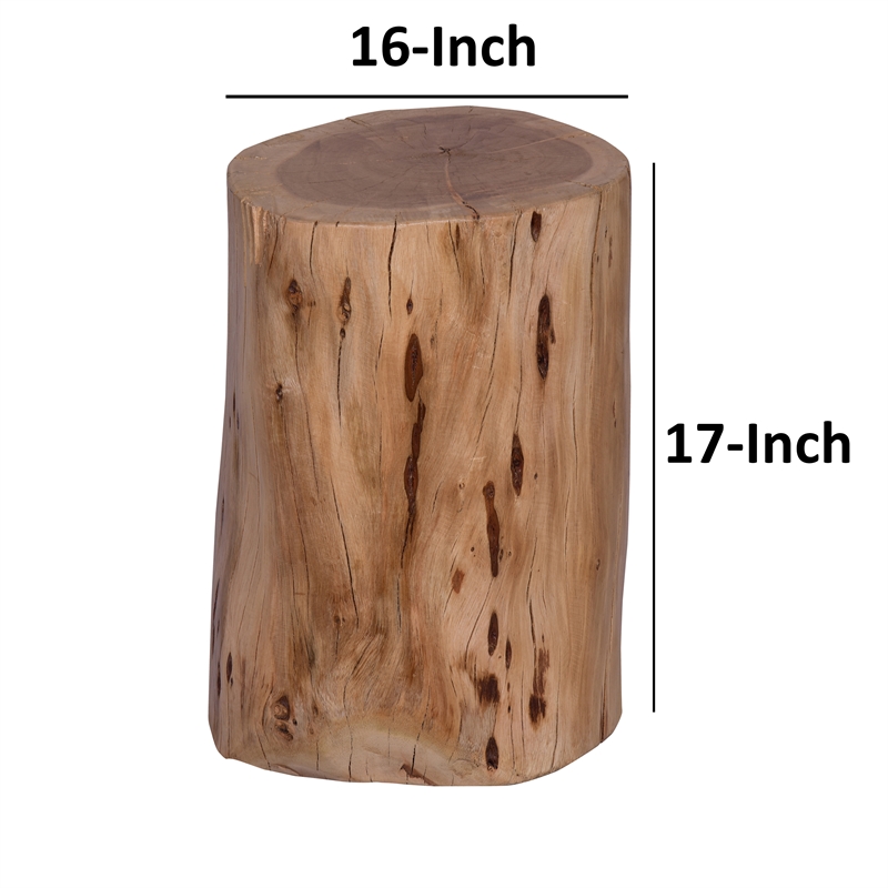 17 Inch Accent Stump Stool End Table-Live Edge Acacia Wood Log with Grain Detail