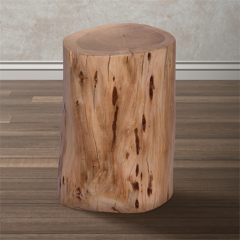 17 Inch Accent Stump Stool End Table-Live Edge Acacia Wood Log with Grain Detail