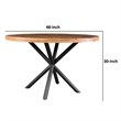 48 Inch Handcrafted Dining Table-Mango Wood Round Top- Iron Crisscrossed Legs