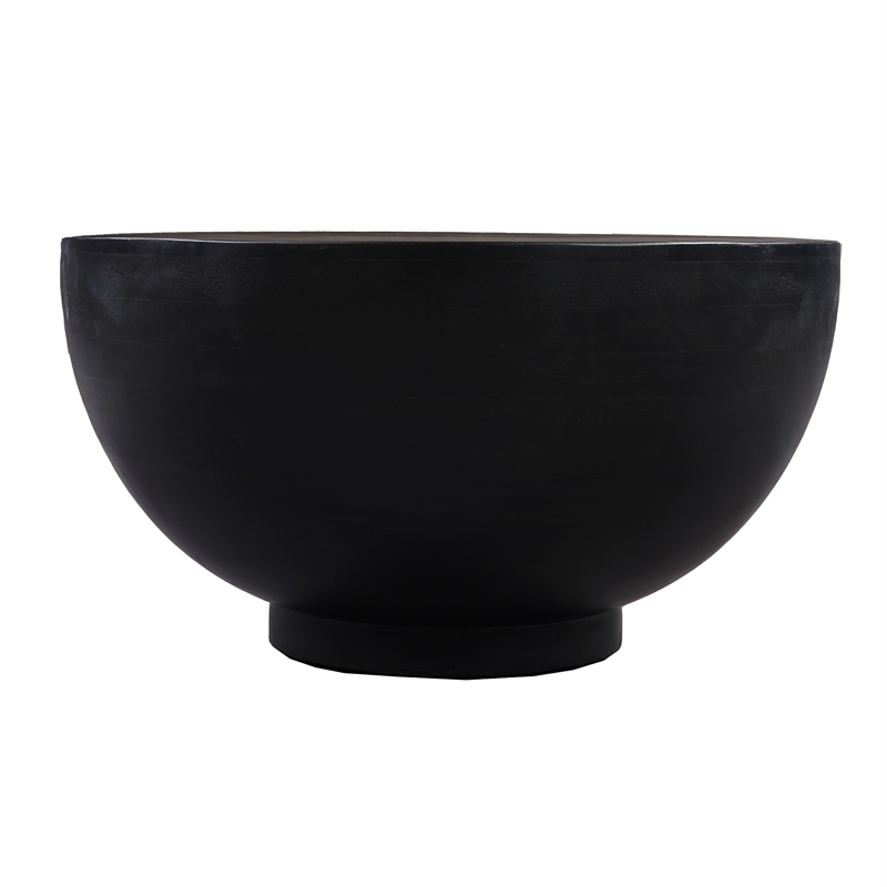 30 Inch Modern Art Coffee Table- Round Drum Shape- Solid Mango Wood- Matte Black