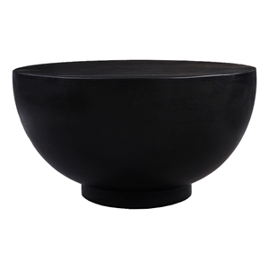 30 Inch Modern Art Coffee Table- Round Drum Shape- Solid Mango Wood- Matte Black