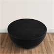 30 Inch Modern Art Coffee Table- Round Drum Shape- Solid Mango Wood- Matte Black