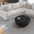 30 Inch Modern Art Coffee Table- Round Drum Shape- Solid Mango Wood- Matte Black