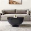 30 Inch Modern Art Coffee Table- Round Drum Shape- Solid Mango Wood- Matte Black