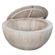 37 Inch Round Coffee Table- Handcrafted Drum Shape Storage- White Mango Wood
