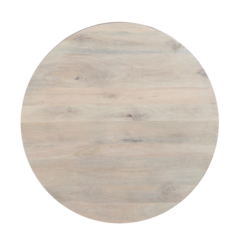 37 Inch Round Coffee Table- Handcrafted Drum Shape Storage- White Mango Wood