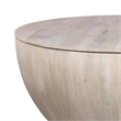 37 Inch Round Coffee Table- Handcrafted Drum Shape Storage- White Mango Wood