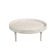 33 Inch Coffee Table-Solid Mango Wood-Handcrafted Round Grooved Raised Edge