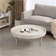 33 Inch Coffee Table-Solid Mango Wood-Handcrafted Round Grooved Raised Edge