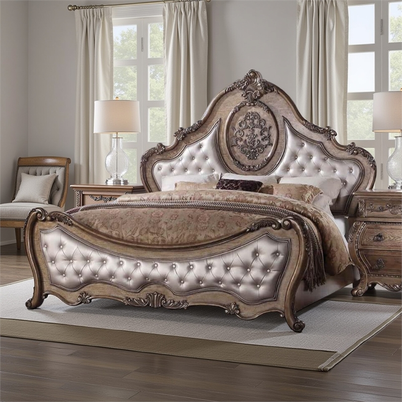 Benjara Traditional Elegant Style Queen Size Arched Panel Bed- Brown
