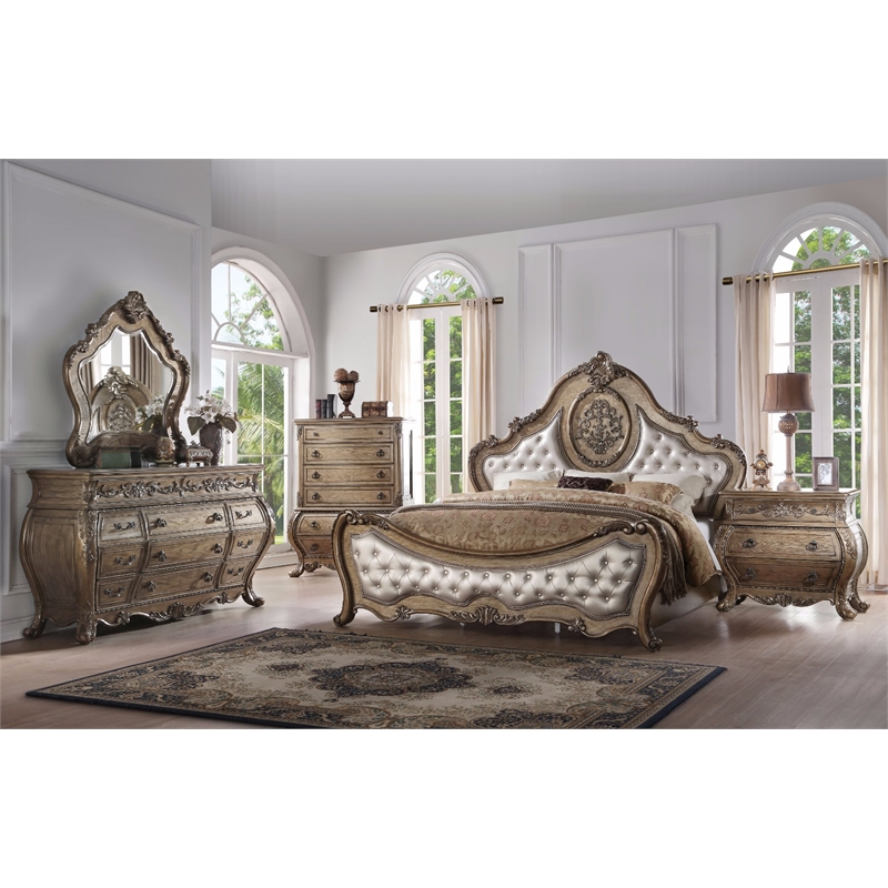 Benjara Traditional Elegant Style Queen Size Arched Panel Bed- Brown