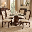 Benjara Courteous Dining Table with Pedestal- Cherry Brown