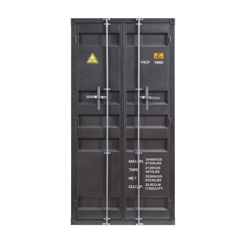 Benjara 2 Door Storage Wardrobe with Gunmetal Gray Finish & Cremone Bolts- Gray